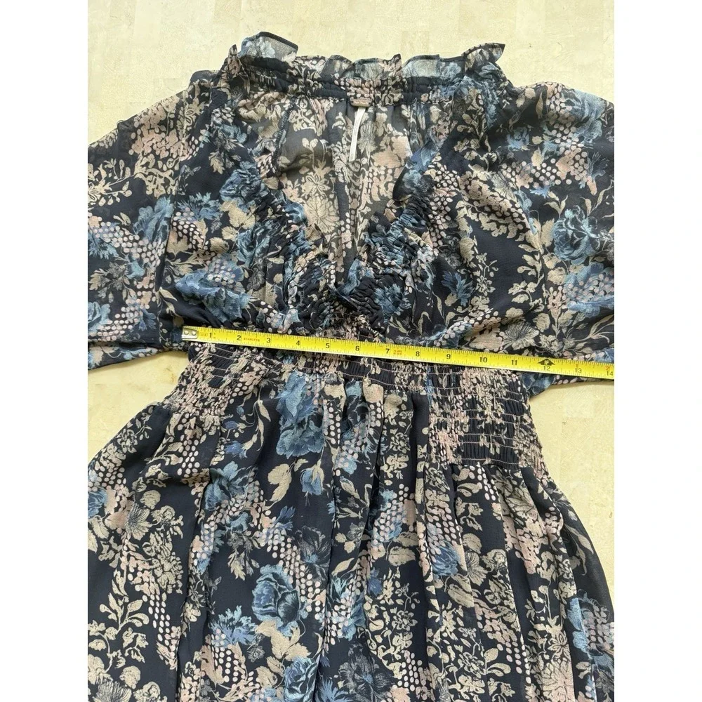 Free People Lena SOLD OUT Floral Swing Midi Dress Boho Peasant Fairy Flowy Sz XS - Picture 6 of 11